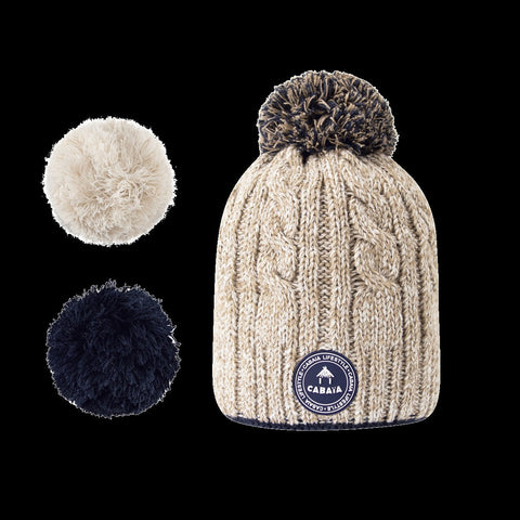 CABAIA - Bonnet + 3 Pompons - doublé polaire - Creamy Gin - Crème sportium store
