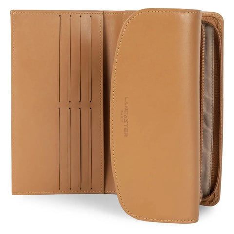 LANCASTER - Grand Portefeuille à rabat - en cuir - Paris PM - Camel - sportium store